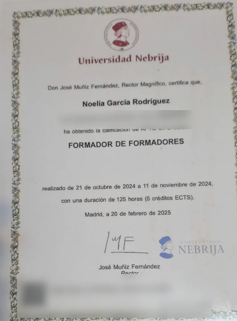 Certificado de Formador de Formadores de la Universidad Nebrija